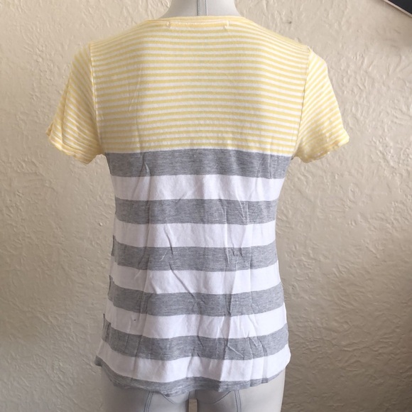 Michael Stars White Gray Yellow Stripe T-Shirt - Picture 3 of 8